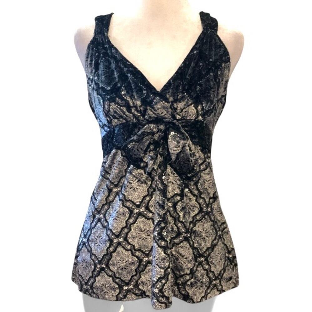 Apt. 9 Y2K Velvet V-Neck Fitted Top – Silver Black Medium